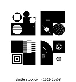 Formas universales establecidas para el diseño gráfico. Elementos abstractos exclusivos vectoriales adecuados para promoción de marca, publicidad negrita, carteles de venta, fondo o promoción de marca