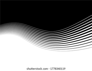 Universal smooth transition from black to white with thin wavy lines.
Black and white abstract vector pattern.