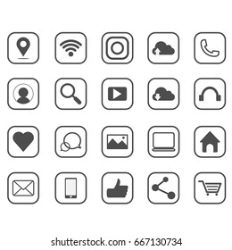 Universal social media network line flat icon element set for web and mobile user interface bold line design.