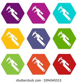 Universal spanner icons 9 set coloful isolated on white for web