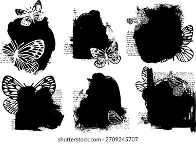 Máscaras universales de primavera y verano con mariposas, marco, grunge clásico