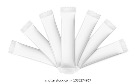 Universal stick pack for products of the food, pharmaceutical, cosmetic and chemical industry. Possibility use for granulated, powder, viscous products. Vector illustration on white background. EPS10	