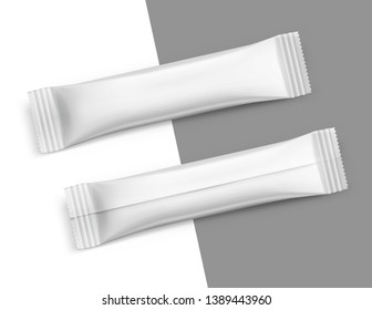 Universal stick pack for products of the food, pharmaceutical, cosmetic and chemical industry. Possibility use for granulated, powder, viscous products. Vector illustration on white background. EPS10