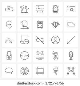 Universal Symbols of 25 Modern Line Icons of protection; photography; image; camera; education Vector Illustration
