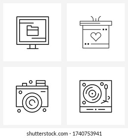 Universal Symbols of 4 Modern Line Icons of computer; camera; media; box; picture Vector Illustration