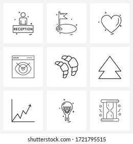 Universal Symbols of 9 Modern Line Icons of eat; croissant; heart; view; browser Vector Illustration