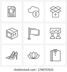 Universal Symbols of 9 Modern Line Icons of milestone; finish; box; delivery; box Vector Illustration