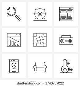 Universal Symbols of 9 Modern Line Icons of distort; internet; login; graph; web Vector Illustration