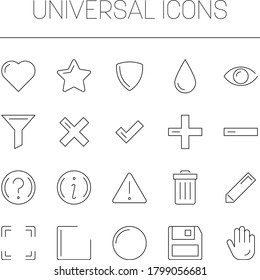 Universal symbols set - basic icons. Simple thin line vector icon set.