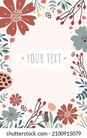 Universal template with flowers and leafs. Used for greeting cards, invitations, flyers and other graphic design. Woman day.