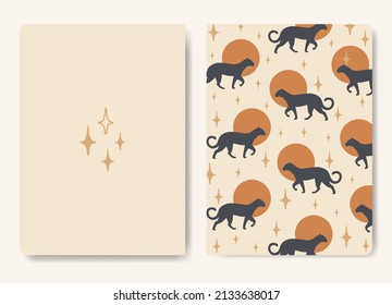 Universal template with leopard and sun. Applicable for notebook covers, planners, brochures, books, catalogs