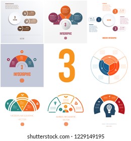Universal templates elements Infographics conceptual cyclic processes for 3 positions possible to use for workflow, banner, diagram, web designs.
