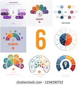 Universal templates elements Infographics conceptual cyclic processes for 6 positions possible to use for workflow, banner, diagram, web designs.