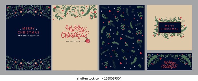 Universal templates. Merry Christmas Corporate Holiday cards and invitations. Vector illustration