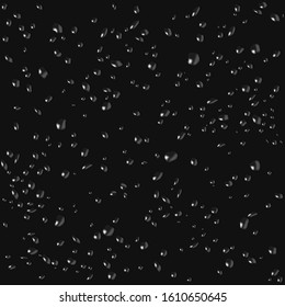 Universal texture of drops on dark surface. Background with condensation of water on the wall. Rainy day view in black tones