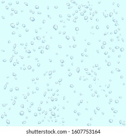 Universal texture of drops on glass. Background with condensation of water on the window. Rainy day view in blue tones