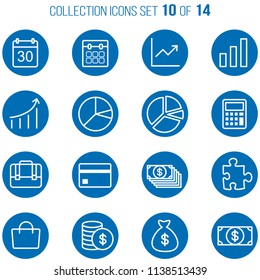 Universal Thin Icons Set for Your Web design, Mobile design, Infographics, and other. Business, Finance, blue buttons 10