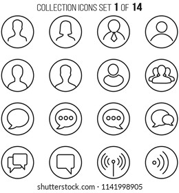Universal Thin Icons Set for Your Web design, Mobile design, Infographics, and other. Business, Finance, blue buttons. 01