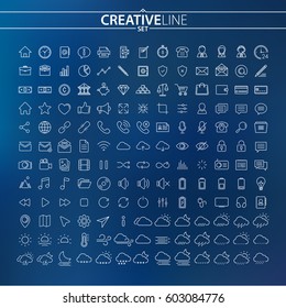 Universal thin icons set for Your Web design, Mobile design, Infographics, and other. Business and Finance, Contact Us, Multimedia, Weather, UI, UX
