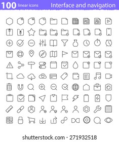 Universal thin line interface icons set for application interface and web navigation