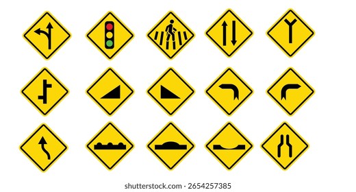 Universal traffic sign icons collection vector illustration for road and street safety.