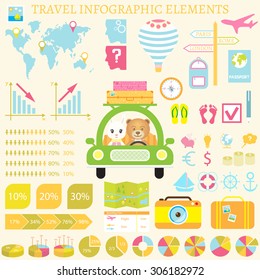 Universal travel infographic elements. Icon for infographics, presentations, business, cards and backgrounds. Easy editable vector file with charts, graphics and school icons. Vector illustration.