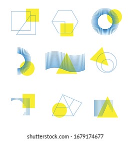 Universal trend geometric shapes set juxtaposed with bright yellow color elements composition. Design elements for Magazine, leaflet, billboard, sale, flyer, brochure - vector