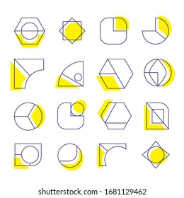 Universal trend geometric shapes set  with bright yellow color elements composition. Design elements for Magazine, leaflet, billboard, sale, flyer, brochure - vector