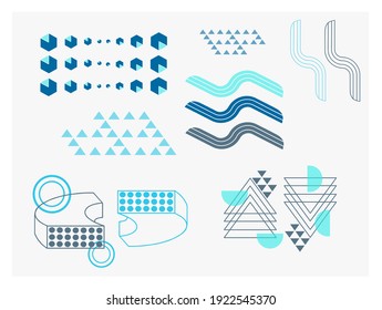 Universal trend geometric shapes set juxtaposed with bright bold Aqua Menthe color elements composition. Halftone design elements for Magazine, leaflet, billboard, sale, flyer, brochure - vector