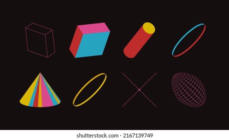 Universal trend geometric shapes set juxtaposed with bright bold elements composition. Design forms for Poster, leaflet, billboard, sale