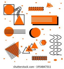 Universal trend halftone geometric shape set juxtaposed with bold light orange element composition