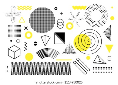 Universal trend halftone geometric shapes set juxtaposed with bright bold yellow elements composition. Design elements for Magazine, leaflet, billboard, sale - Shutterstock ID 1114930025