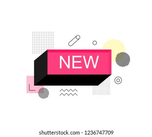Universal trend halftone geometric shapes juxtaposed. Abstract new speech bubble box label. Modern vector illustration flat style.