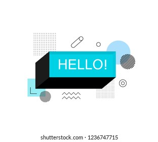 Universal trend halftone geometric shapes juxtaposed. Hello abstract speech bubble box label. Modern vector illustration flat style.