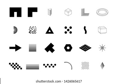 Universal trend halftone geometric shapes set juxtaposed with bright bold elements. Design elements for Logo, Magazine, leaflet, billboard, sale