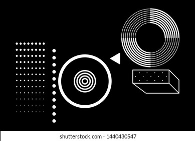 Universal trend halftone geometric shapes set juxtaposed with bright bold yellow elements composition. Design elements for Magazine, leaflet, billboard, sale