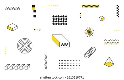Universal trend halftone geometric shapes set . Memphis geometric elements vector.