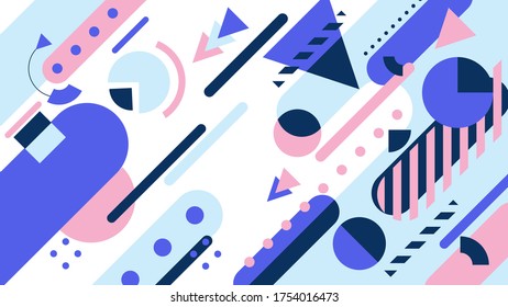 Universal trend halftone geometric shapes set juxtaposed with bright colorful elements composition. Design elements for Magazine, leaflet, billboard, sale.