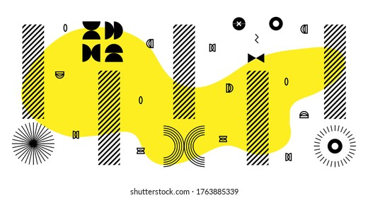 Se establecen formas geométricas de medio tono de tendencia universal.  Elementos de diseño para la revista, folleto, cartelera, venta.