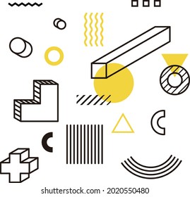 Universal trend halftone geometric shapes set juxtaposed with bright bold yellow elements composition. Design elements for Magazine, leaflet, billboard, sale