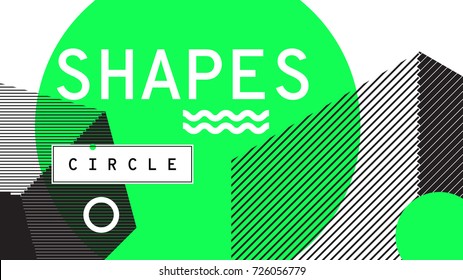 Universal trend pattern juxtaposed with bright bold geometric green leaves foliage elements composition. Poster Background in restrained sustained tempered style. Magazine, leaflet, billboard, sale