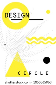 Universal trend poster juxtaposed with bright bold geometric leaves foliage yellow elements composition. Background in restrained sustained tempered style. Magazine, leaflet, billboard, sale