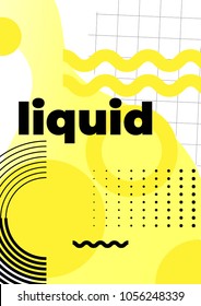 Universal trend poster juxtaposed with bright bold geometric leaves foliage yellow elements composition. Background in restrained sustained tempered style. Magazine, leaflet, billboard, sale