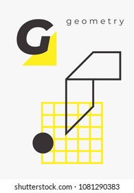 Universal trend poster. Linear geometric shapes set with halftone elements, bright bold yellow decorative composition. Design for Magazine, music festival, leaflet, billboard, sale