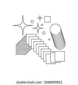Universal trend textured geometric shapes set juxtaposed with bright bold elements composition. Design objects for Magazine, leaflet, billboard, sale