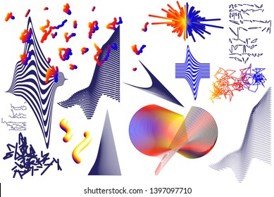 Universal trend vector geometric shapes set with bright bold colorful gradient composition. Design elements for Magazine, leaflet, billboard, sale