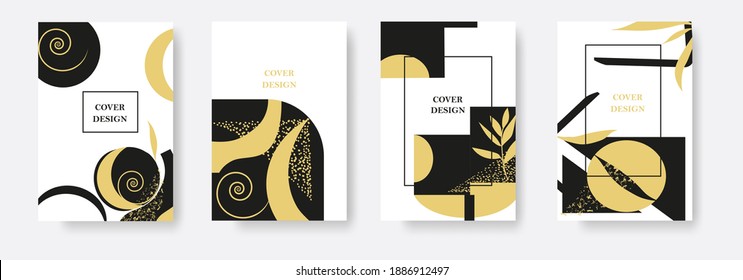 Universal trending set of layouts or templates with geometric elements, plants and textures.Collage of abstract shapes Magazine, flyer, billboard, sale, postcards.