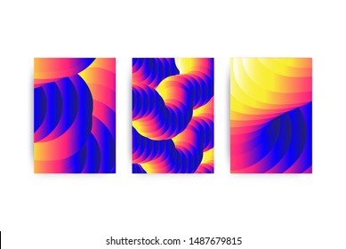 Universal trendy geometric Gradient Posters set juxtaposed with bright bold elements composition. Design forms for Magazine, leaflet, billboard, sale