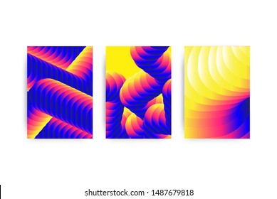 Universal trendy geometric Gradient Posters set juxtaposed with bright bold elements composition. Design forms for Magazine, leaflet, billboard, sale