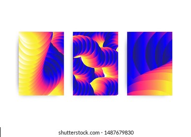 Universal trendy geometric Gradient Posters set juxtaposed with bright bold elements composition. Design forms for Magazine, leaflet, billboard, sale